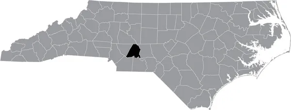 ノースカロライナ州の灰色の行政地図の中にあるスタンリー郡の黒いハイライトされた場所 — ストックベクタ