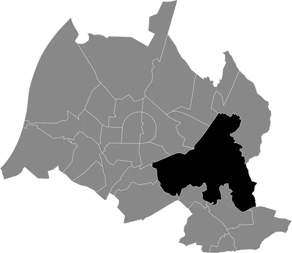 ドイツ カールスルーエのドイツ地方の首都の灰色の都市部マップ内のDurlach地区の黒の位置管理マップ — ストックベクタ