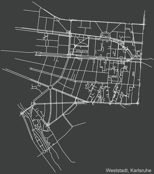 Szczegółowa Nawigacja Miejska Mapa Ulic Beżowym Tle Kwartału Weststadt Powiat — Wektor stockowy