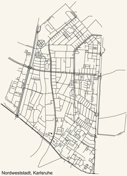Detaillierte Navigation Stadtplan Auf Beigem Hintergrund Des Stadtteils Nordweststadt Der — Stockvektor