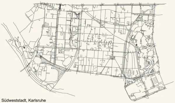 Подробная Карта Дорог Городской Навигации Винтажном Бежевом Фоне Квартала Sdweststadt — стоковый вектор