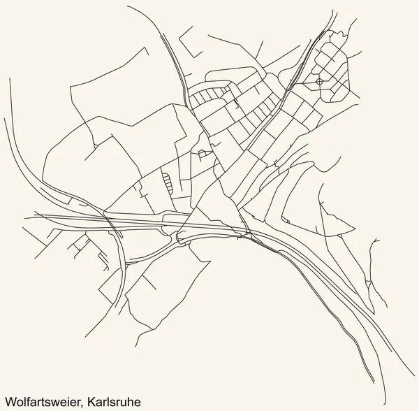 Detaillierte Navigation Stadtstraßenplan Auf Beigem Hintergrund Des Stadtteils Wolfartsweier Der — Stockvektor