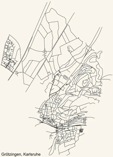 Szczegółowa Nawigacja Miejska Mapa Ulic Beżowym Tle Dzielnicy Grtzingen Niemieckiej — Wektor stockowy