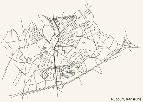 ドイツ カールスルーエ市のRppurr地区のヴィンテージベージュの背景にある詳細なナビゲーション都市道路地図 — ストックベクタ