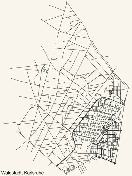Szczegółowa Nawigacja Miejska Mapa Ulic Beżowym Tle Kwartału Dzielnica Waldstadt — Wektor stockowy