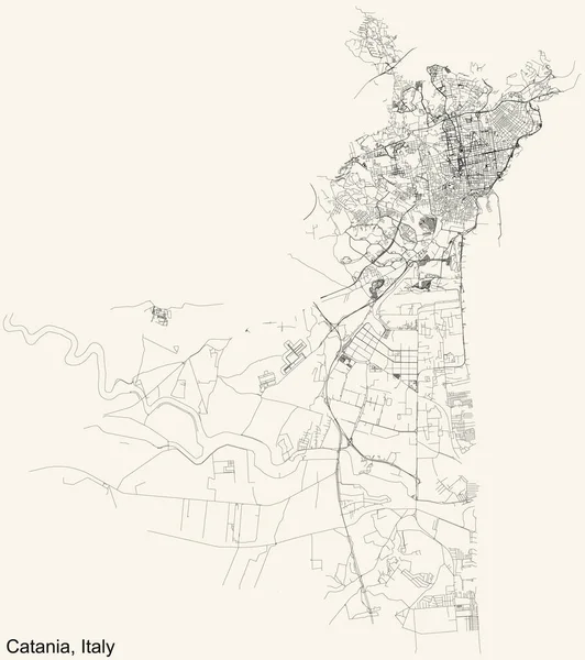 Detaillierte Navigation Stadtplan Auf Beigem Hintergrund Der Italienischen Regionalhauptstadt Catania — Stockvektor
