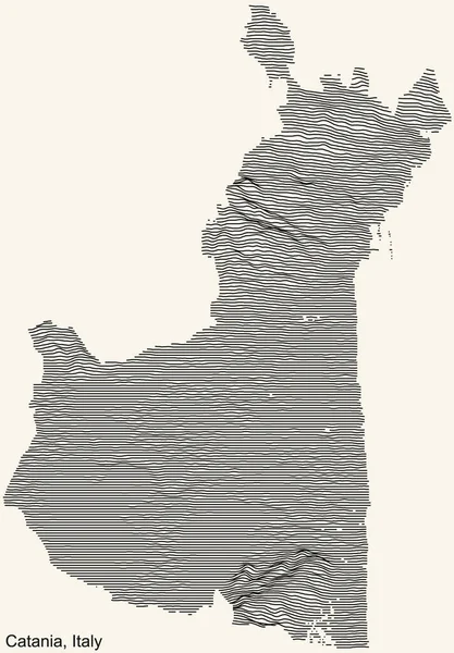 カターニア イタリアの都市の地形正の救済地図ベージュの背景に黒い輪郭線 — ストックベクタ