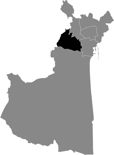 意大利卡坦尼亚州首府灰色城市行政地图内的波尼西马山 圣塞拉利昂 拉皮萨尔迪黑色位置图 — 图库矢量图片