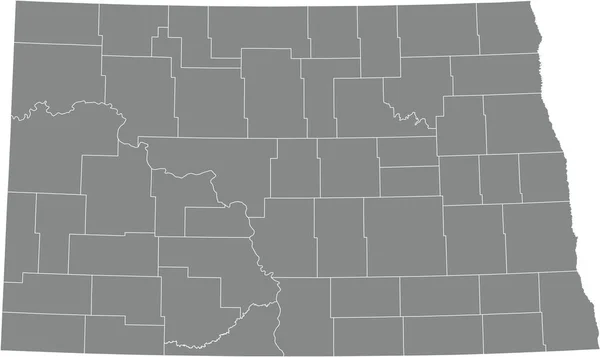 Gray Vector Administratieve Kaart Van Federale Staat North Dakota Usa — Stockvector