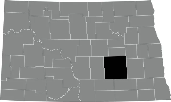 Schwarz Hervorgehobene Lagekarte Des Stutsman County Innerhalb Der Grauen Verwaltungskarte — Stockvektor