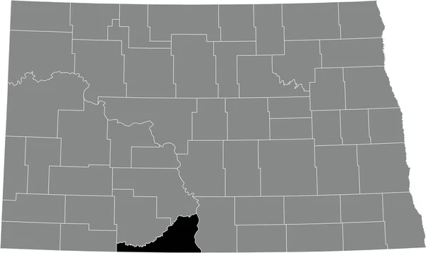 美国北达科他州灰度行政地图内苏州的黑色醒目位置图 — 图库矢量图片