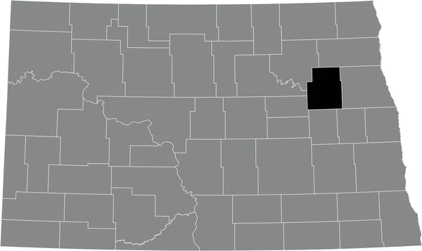 ノースダコタ州の灰色の行政地図の中でネルソン郡の黒いハイライトされた場所の地図 — ストックベクタ