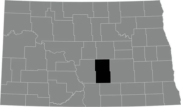 ノースダコタ州の灰色の行政地図の中でキッド郡の黒いハイライトされた場所の地図 — ストックベクタ