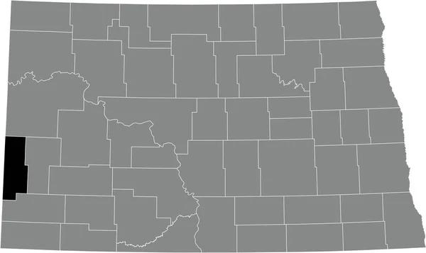 ノースダコタ州の灰色の行政地図の中にあるゴールデンバレー郡のブラックハイライトされた位置図 — ストックベクタ