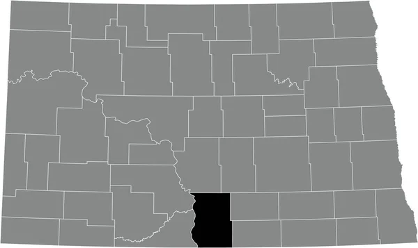 Schwarz Hervorgehobene Lagekarte Des Emmons County Innerhalb Der Grauen Verwaltungskarte — Stockvektor