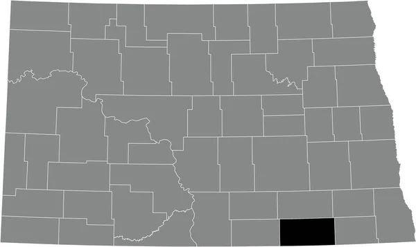 ノースダコタ州の灰色の行政地図の中のディッキー郡の黒いハイライトされた場所の地図 — ストックベクタ