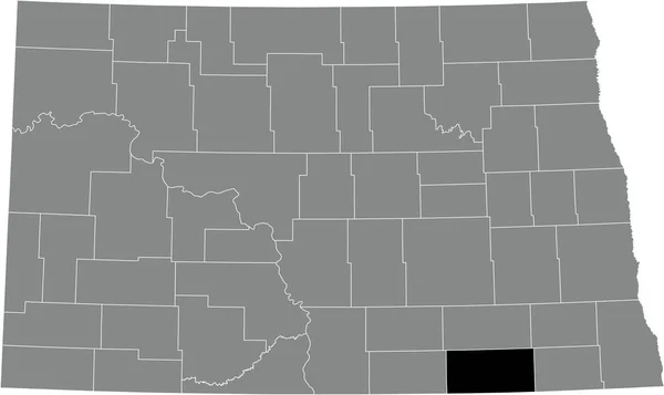 Black Podkreślił Mapę Lokalizacji Hrabstwa Dickey Wewnątrz Szarej Mapy Administracyjnej — Wektor stockowy