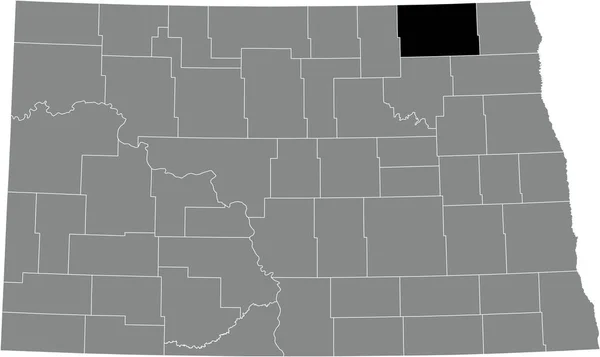 ノースダコタ州の灰色の行政地図の中のキャバリエ郡の黒いハイライトされた場所の地図 — ストックベクタ