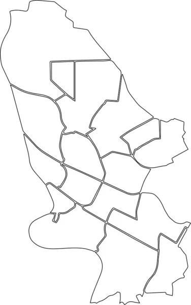Simple Blank White Vector Administrative Map Black Borders Urban City — Stock Vector