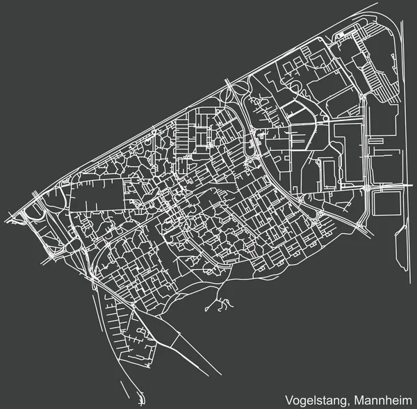 Szczegółowa Nawigacja Miejska Mapa Ulic Beżowym Tle Kwartału Vogelstang Powiat — Wektor stockowy