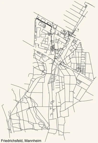 Detaillierte Navigation Stadtplan Auf Beigem Hintergrund Des Stadtteils Friedrichsfeld Der — Stockvektor