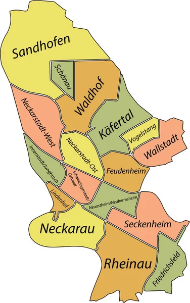 Prosta Mapa Administracyjna Wektora Pastelowego Czarnymi Granicami Znacznikami Nazw Dzielnic — Wektor stockowy