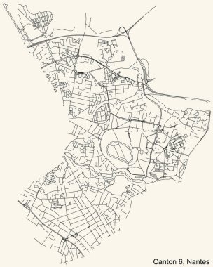 Fransa 'nın başkenti Nantes' in çeyrek Canton-6 bölgesinin klasik bej arka planında ayrıntılı navigasyon şehir yolları haritası