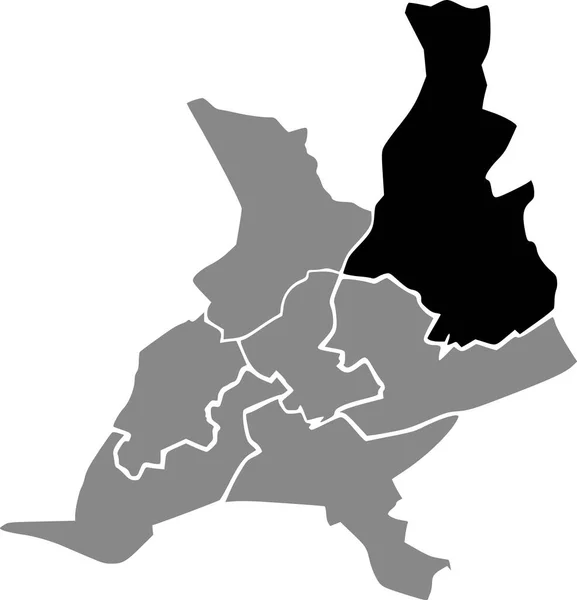 Czarna Mapa Miejscowości Canton Obrębie Szarych Dzielnic Miejskich Francuskiej Stolicy — Wektor stockowy