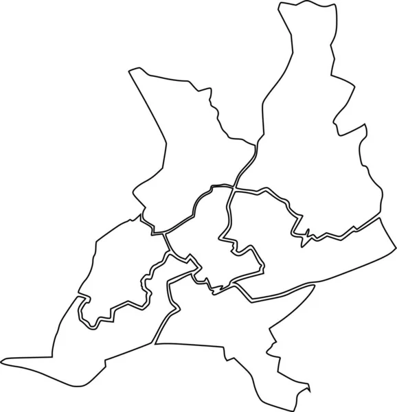 Egyszerű Fehér Vektor Térkép Fekete Határaival Városi Kantonok Nantes Franciaország — Stock Vector