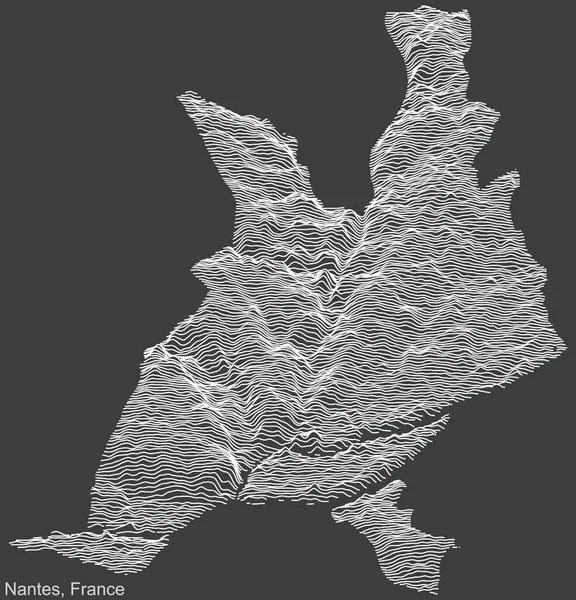 Mapa Topográfico Negativo Relieve Ciudad Nantes Francia Con Líneas Contorno — Vector de stock