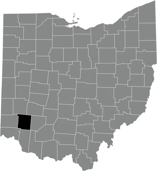 美国俄亥俄联邦州灰度行政地图内沃伦县的黑点位置图 — 图库矢量图片
