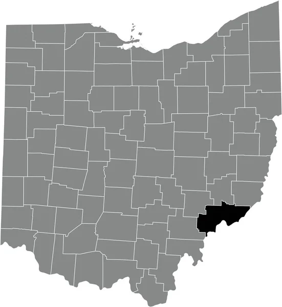 オハイオ州連邦政府の灰色の行政地図の中のワシントン郡の黒いハイライト表示された場所 — ストックベクタ
