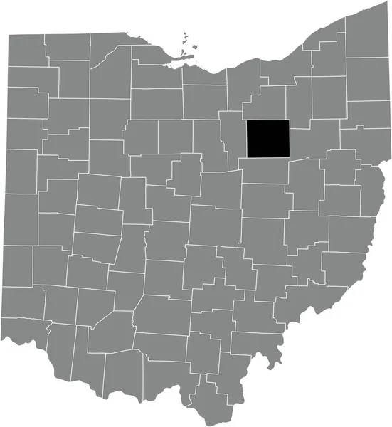 オハイオ州の灰色の行政地図の中でウェイン郡のブラックハイライトされた位置図 — ストックベクタ