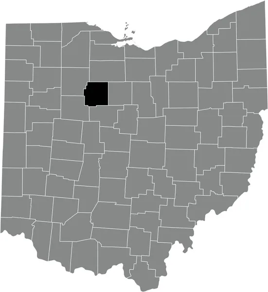 美国俄亥俄联邦州灰色行政地图内的Wyandot县的黑色醒目位置地图 — 图库矢量图片