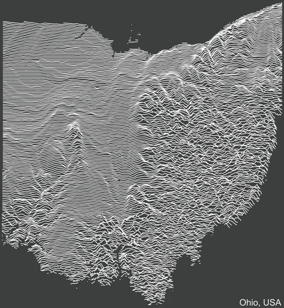 Mapa Topográfico Relevo Negativo Estado Federal Ohio Eua Com Linhas —  Vetores de Stock