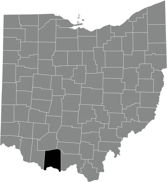 美国俄亥俄联邦州灰色行政地图内亚当斯县的地图 — 图库矢量图片