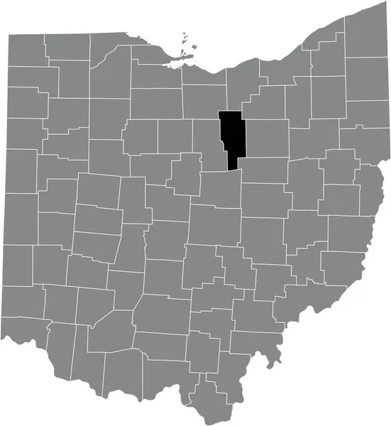 美国俄亥俄联邦州灰度行政地图内阿什兰县的黑点位置图 — 图库矢量图片