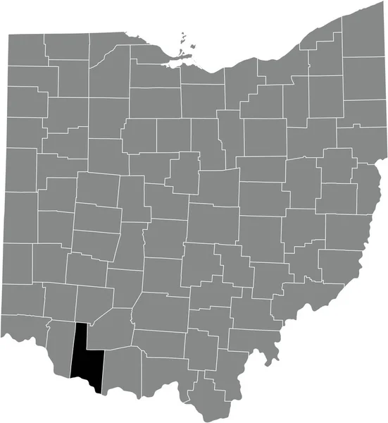 美国俄亥俄联邦州灰色行政地图内的布朗县的黑点位置图 — 图库矢量图片