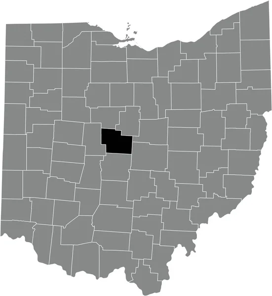 オハイオ州連邦政府の灰色の行政地図の中でデラウェア郡のブラックハイライトされた位置図 — ストックベクタ