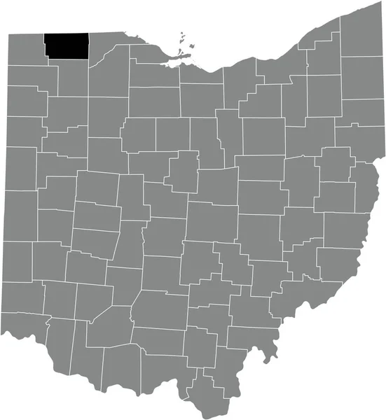 Schwarz Hervorgehobene Lagekarte Des Fulton County Innerhalb Der Grauen Verwaltungskarte — Stockvektor