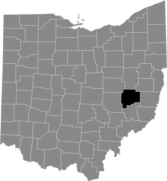 オハイオ州連邦政府の灰色の行政地図の中のガーンジー郡の黒いハイライトされた場所の地図 — ストックベクタ