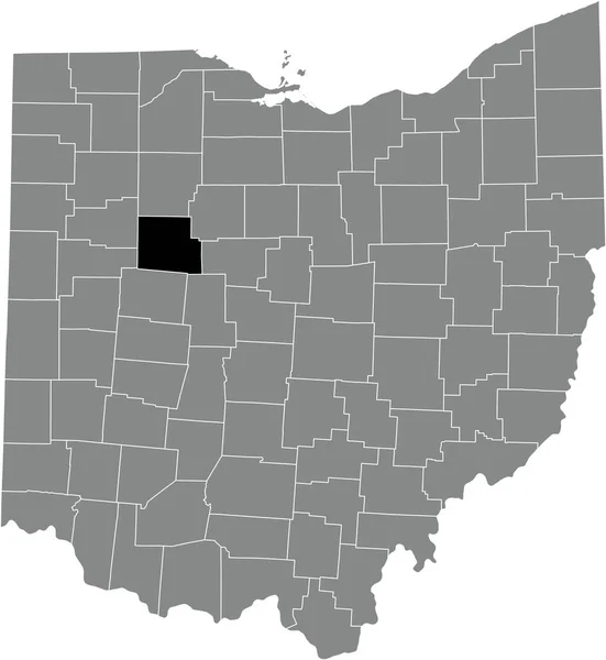 Preto Destaque Mapa Localização Condado Hardin Dentro Cinza Mapa Administrativo —  Vetores de Stock