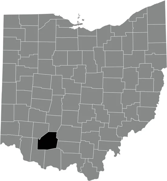 美国俄亥俄联邦州灰度行政地图内高地县的黑点位置图 — 图库矢量图片