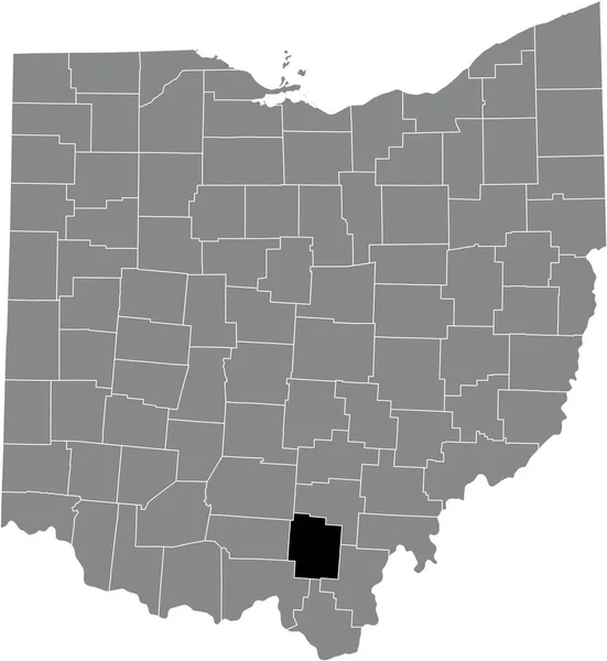 オハイオ州の灰色の行政地図の中でジャクソン郡の黒いハイライト表示された場所 — ストックベクタ