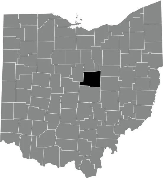 美国俄亥俄联邦州灰度行政地图内诺克斯县的黑点位置图 — 图库矢量图片
