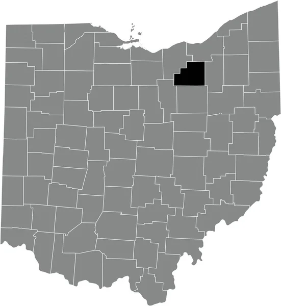 美国俄亥俄州联邦州灰色行政地图内麦地那县的黑点位置图 — 图库矢量图片