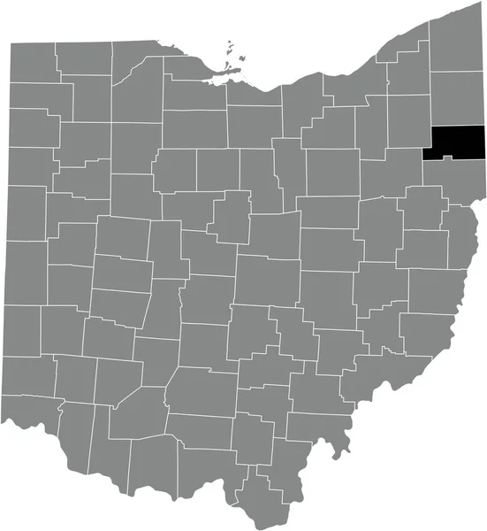美国俄亥俄联邦州灰色行政地图内的马洪宁县的黑色醒目位置地图 — 图库矢量图片