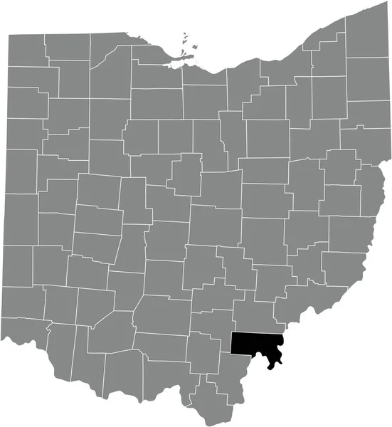 美国俄亥俄联邦州灰色行政地图内的Meigs县的黑点位置图 — 图库矢量图片