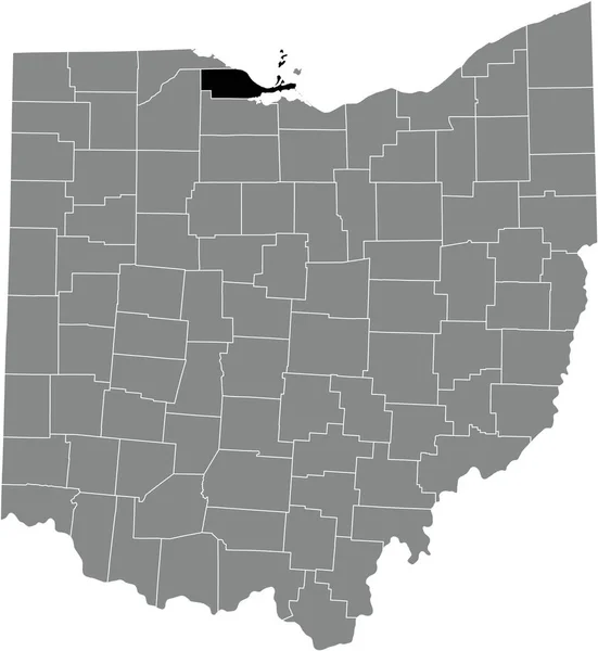 美国俄亥俄联邦州灰色行政地图内渥太华县的位置地图 — 图库矢量图片