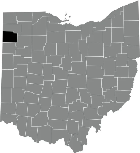 美国俄亥俄州联邦州灰度行政地图内的保定县的黑点位置图 — 图库矢量图片